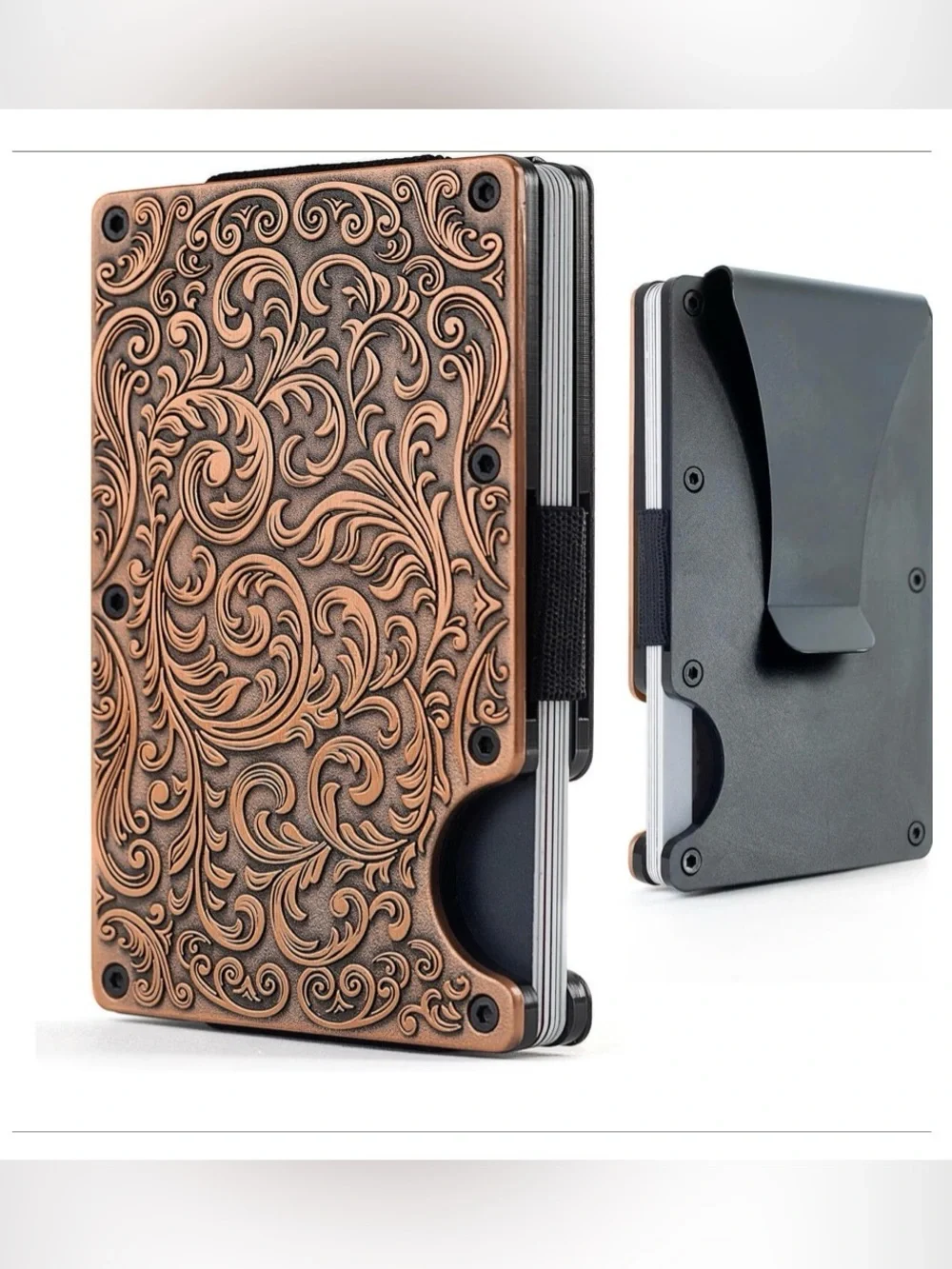 Engraved Western Slim Copper Card Holder Wallet